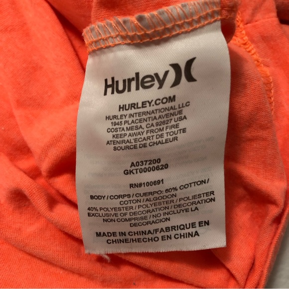 Hurley Nike Dri-Fit Sz Small Keyhole Open Back T Shirt Neon Bright Orange V Neck - Picture 5 of 6